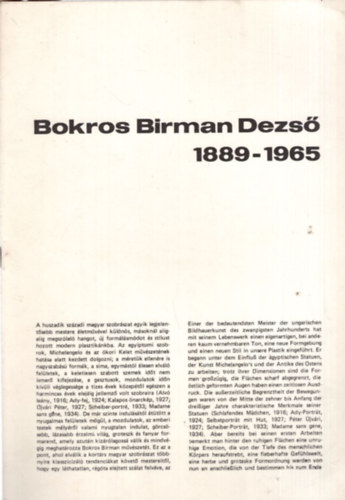 Bokros Birman Dezs 1889-1965 Szkesfehrvr Istvn kirly Mzeum 1978. szeptember 12-oktber 2.