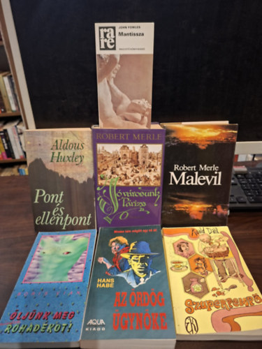 Robert Merle, Boris Vian, Hans Habe, Roald Dahl, John Fowles Aldous Huxley - 7db regény, KÖNYVMENTŐ AJÁNLAT: Pont és ellenpont+ Jó városunk, Párizs+ Malevil+ Öljünk meg minden rohadékot+ Az ördög ügynöke+ Szuperpempő+ Mantissza