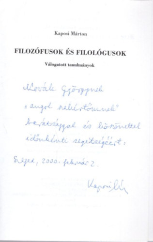 Kaposi Mrton - Filozfusok s filolgusok - Carmen Saeculare VI. - dediklt  ( Vlogatott tanulmnyok )
