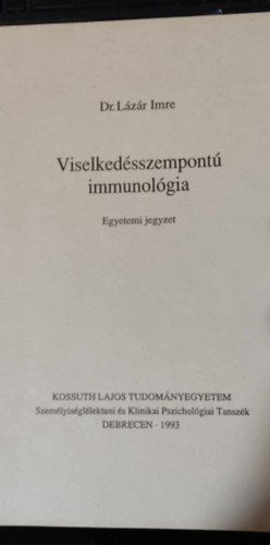 Viselkedsszempont immunolgia (egyetemi jegyzet)