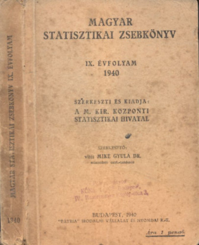 Magyar statisztikai zsebk�nyv 1940
