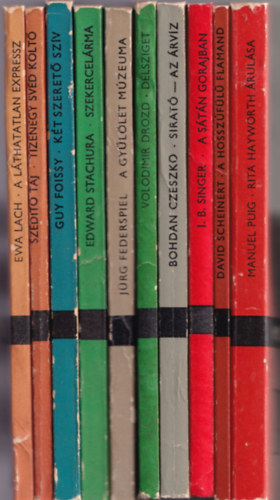 10 db knyv a Modern knyvtr sorozatbl: A gyllet mzeuma +Dlsziget +Sirat-az rvz +A stn Gorajban +A hosszfl flamand +Rita Hayworth rulsa +Szekercelrma-avagy emberek a tli idben