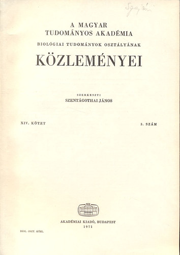A Magyar Tudomnyos Akadmia Biolgiai Tudomnyok Osztlynak kzlemnyei (XIV. ktet, 3. szm)