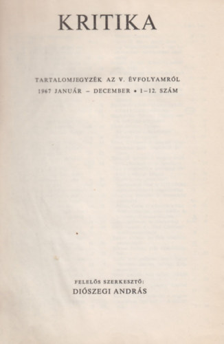 Kritika V. vfolyam (1967), 1-12. szm (egybektve)