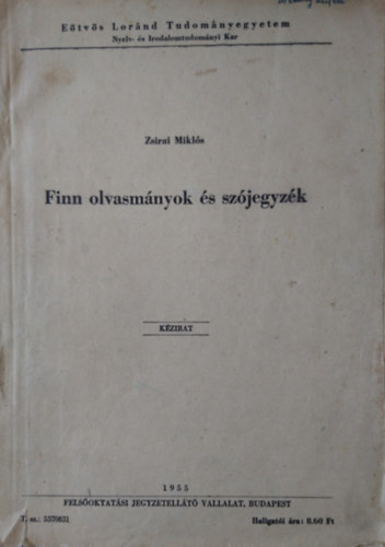 Finn olvasmnyok s szjegyzk (Kzirat)