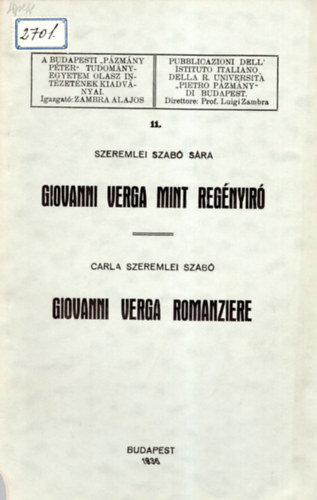 Szeremlei Szab Sra - Giovanni Verga mint regnyr