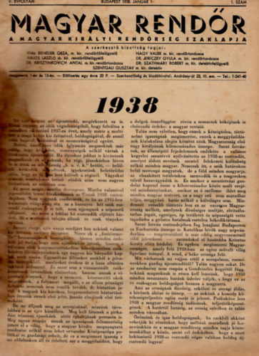 Magyar Rendr 1938. v. V. vfolyam ( teljes vfolyam  24. szm )  -A Magyar Kirlyi Rendrsg Szaklapja