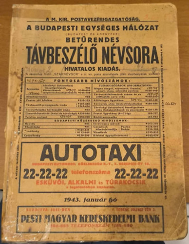 A Budapesti Egysges Hlzat betrendes tvbeszl nvsora 1943. janur h