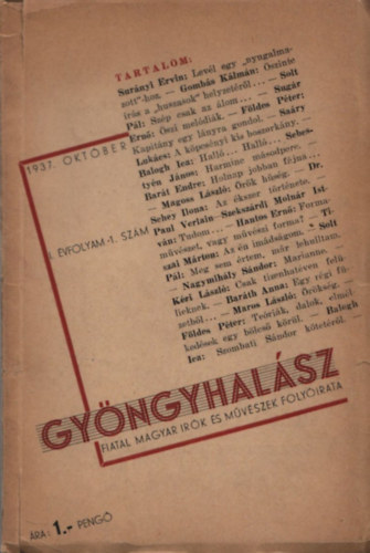 Gyngyhalsz - Fiatal magyar rk s mvszek folyirata I. vf./1. szm (1937. oktber)