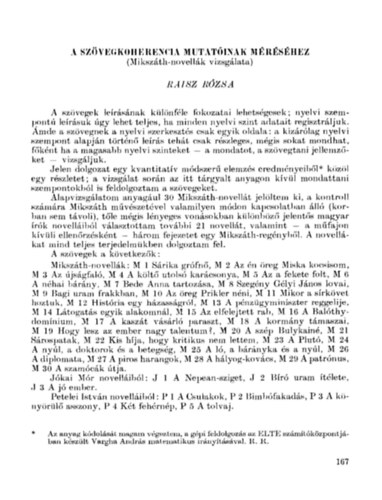 A szvegkoherencia mutatinak mrshez - Mikszth-novellk vizsglata
