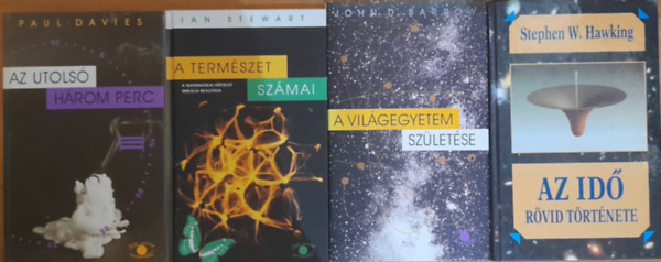 4 db tudomnyos knyv: Az id rvid trtnete, A vilgegyetem szletse, A termszet szmai, Az utols hrom perc