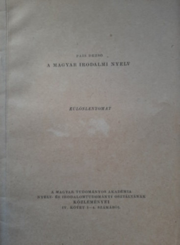 A magyar irodalmi nyelv (klnlenyomat)