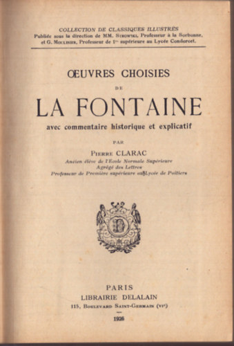 Pierre Clarac - Oeuvres choisies de La Fontaine (La Fontaine vlogatott mvei) (1926)