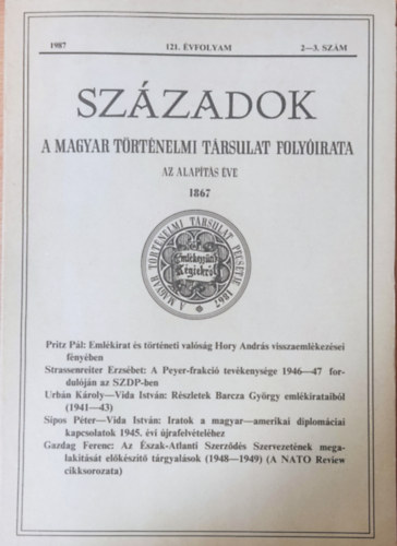 Szzadok 121. vf. 1987. 2-3. szm (A Magyar Trtnelmi trsulat folyirata)