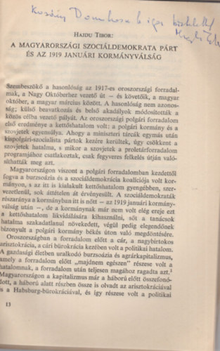 A magyarorszgi szocildemokrata prt s az 1919. januri kormnyvlsg - dediklt - Klnlenyomat