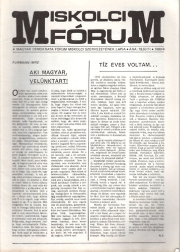 4 db Miskolci Frum :1989/4, 1989/5, 1990/mjus , 1990/jnius