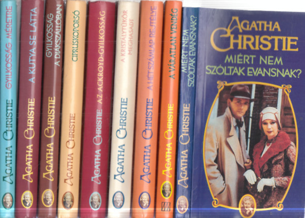 9 db. Agatha Christie krimi (Mi�rt nem sz�ltak Evansnak? + A v�ratlan vend�g + A h�t sz�mlap rejt�lye + A krist�lyt�k�r meghasadt + Az Ackroyd-gyilkoss�g + Cipruskopors� + Gyilkoss�g a di�ksz�ll�ban + A kutya se l�tta + Gyilkoss�g m