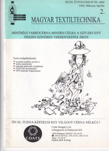 Magyar textiltechnika  XLVII. vfolyam 45-88. oldal 2. - 1994. mrcius-prilis