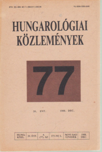 Hungarolgiai kzlemnyek 77. ( 20. vfolyam )