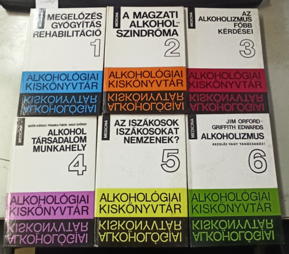 Az alkoholgiai kisknyvtr 1-6 ktet: Megelzs gygyts rehabilitci +A magzati alkoholszindrma +Az alkoholizmus fbb krdsei +Alkohol trsadalom munkahely +Az iszkosok iszkosokat nemzenek? +Alkoholizmus