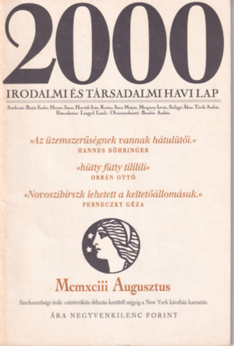 2000 Irodalmi s Trsadalmi Havi Lap - 1993. Augusztus