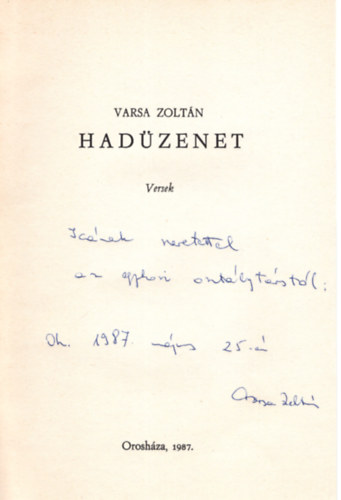 Varsa Zoltn - Hadzenet-versek dediklt