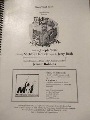 Fiddler on the Roof (Piano Vocal Score)