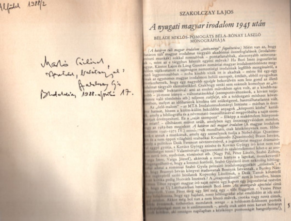 A nyugati magyar irodalom 1945 utn - Klnlenyomat - dediklt