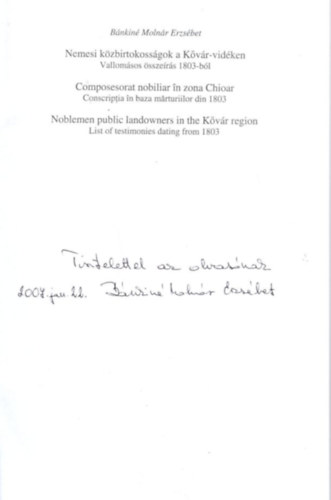 Nemesi kzbirtokossgok a Kvr-vidken - Vallomsos sszers 1803-bl - dediklt
