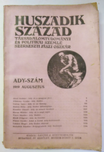 Huszadik Szzad 1919 - Trsadalomtudomnyi s politikai szemle /  Ady-szm 1919. augusztus