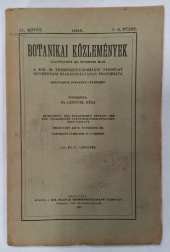 Botanikai kzlemnyek XL. ktet 1-2. fzet 1943