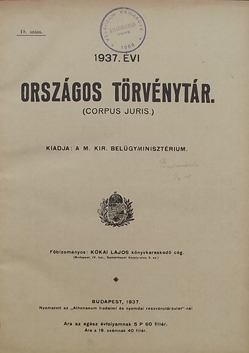 1937. vi Orszgos Trvnytr. (Corpus juris.)
