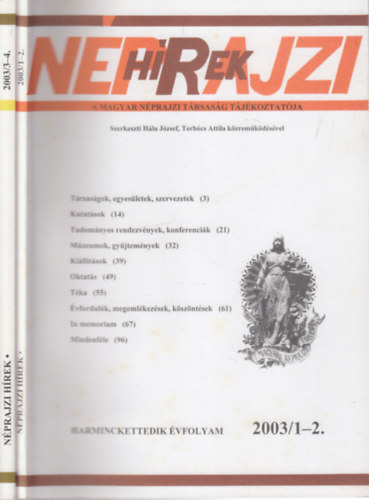 Nprajzi hrek 2003/1-4. (teljes vfolyam, 2 db. lapszm)