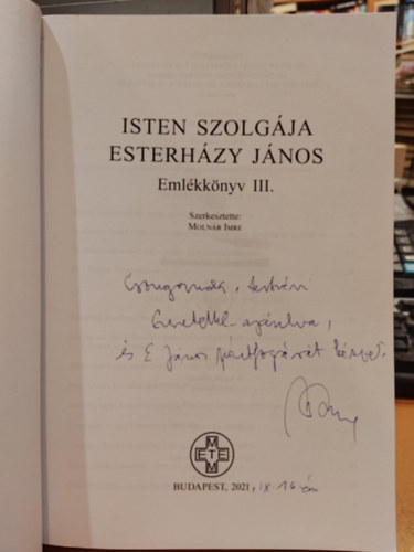Molnr Imre - Isten szolgja: Esterhzy Jnos - emlkknyv III.