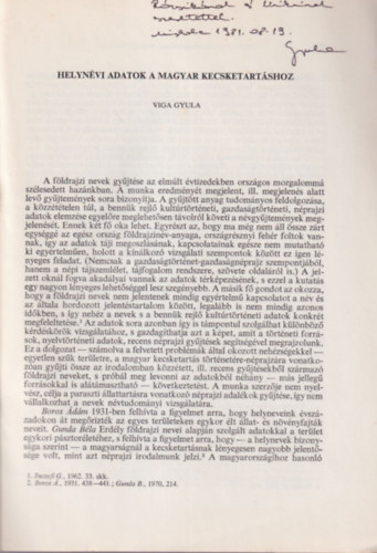 Viga Gyula - Helynvi adatok a magyar kecsketartshoz - Klnlenyomat - Dediklt