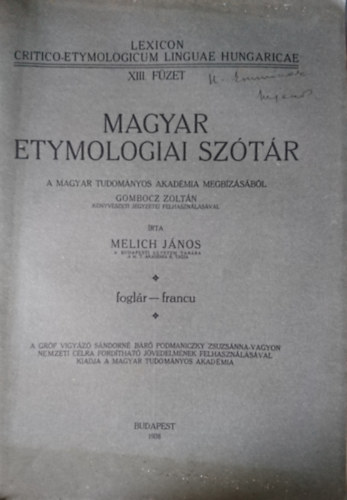 Magyar etymologiai sztr XIII. fzet
