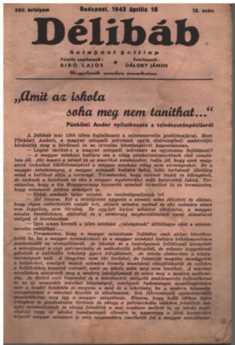 D�loky J�nos Bib� Lajos  (f�szerk.) - D�lib�b 1943. �prilis 10. (15. sz�m)
