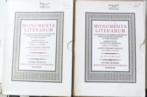 Monumenta Literarum I-II. (1-24 f�zet, teljes sorozat)- hasonm�s kiad�s