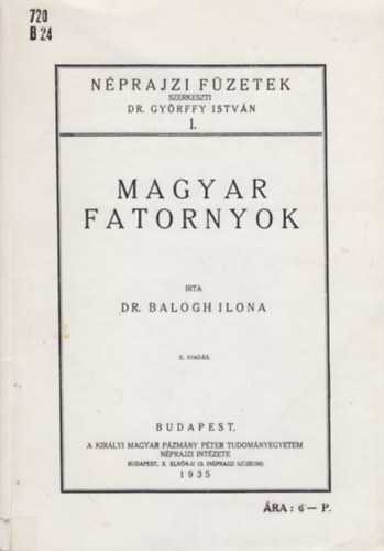 Nprajzi Fzetek 1. - Magyar fatornyok (Reprint)