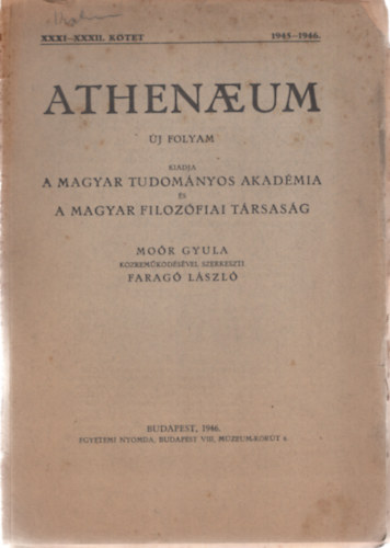 Athenaeum j Folyam 1945-1946 - XXXI-XXXII. ktet