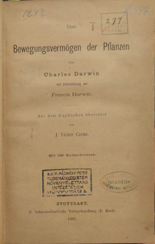 Das Bewegungsvermgen Der Pflanzen 1881.