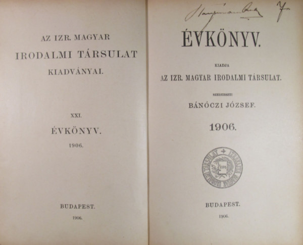 vknyv - Kiadja az Izr. Magyar Irodalmi Trsulat 1906.