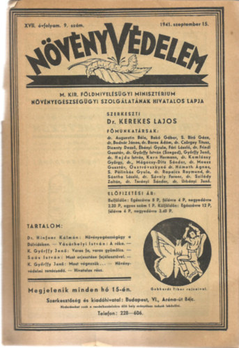 Dr. Kerekes Lajos - Nvnyvdelem XVII. vfolyam 9. szm - 1941. szeptember 15.