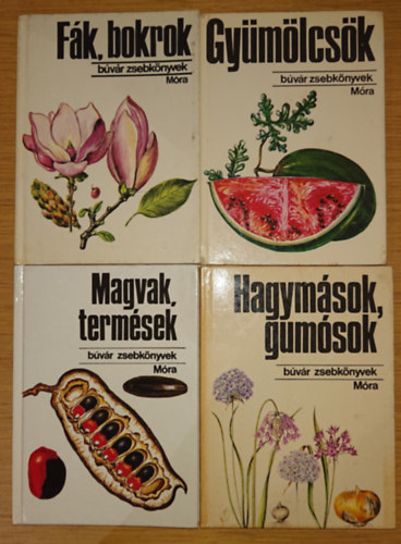 4 kötet a Búvár Zsebkönyvek sorozatából: Fák, bokrok, Gyümölcsök, Magvak, termések, Hagymások, Gumósok