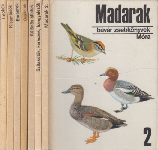 7 db. Búvár zsebkönyvek (Madarak 2. + Szitakötők, kérészek, hangyalesők + Különös állatok + Ősállatok + Emberek + Kisemlősök + Lepkék)