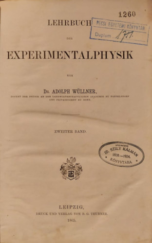 Experimentalphysik - Ksrleti fizika nmet nyelven 1865.