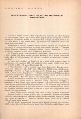 Komáromy József - Adatok Miskolc XVII-XVIII. századi kereskedelmi viszonyaihoz - Különlenyomat