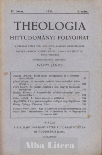 Theologia hittudomnyi folyirat III. ktet 1936. 3. szm