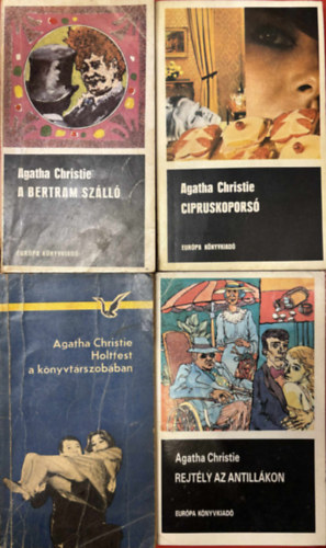 Agatha Christie krimi k�nyvek 4 db (A Bertram sz�ll�, Cipruskopors�, Holttest a k�nyvt�rszob�ban, Rejt�ly az Antill�kon)