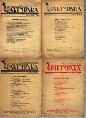 4 db P�rtmunka kiadv�ny: 1945. I. �vfolyam 1., 3., 4., 6-7. sz�m